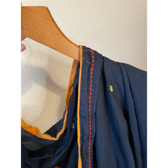 Boho Cottage Core Deep Black W/ Orange Detail Light Weight Shawl Scarf - Picture 3 of 9